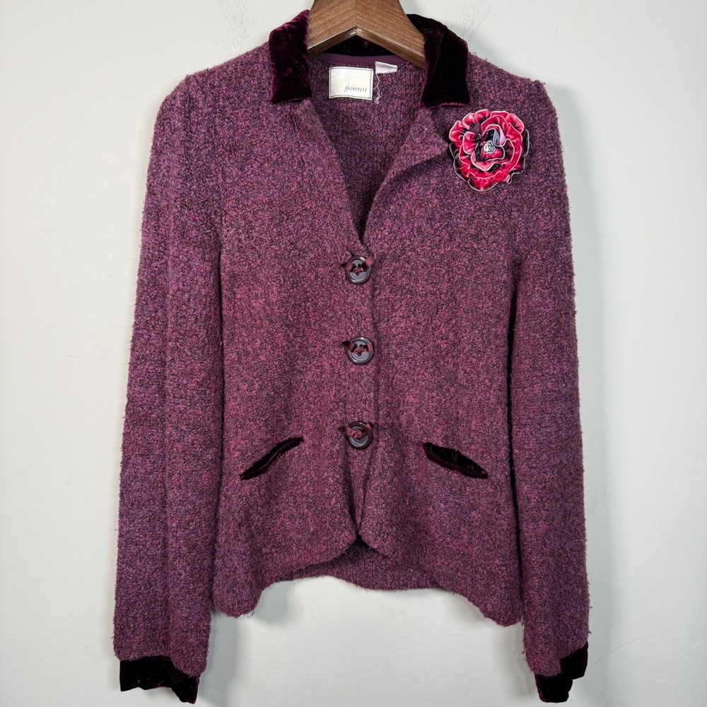 Anthropologie Guinevere Boucle and Velvet Wine Sweater Blazer Medium